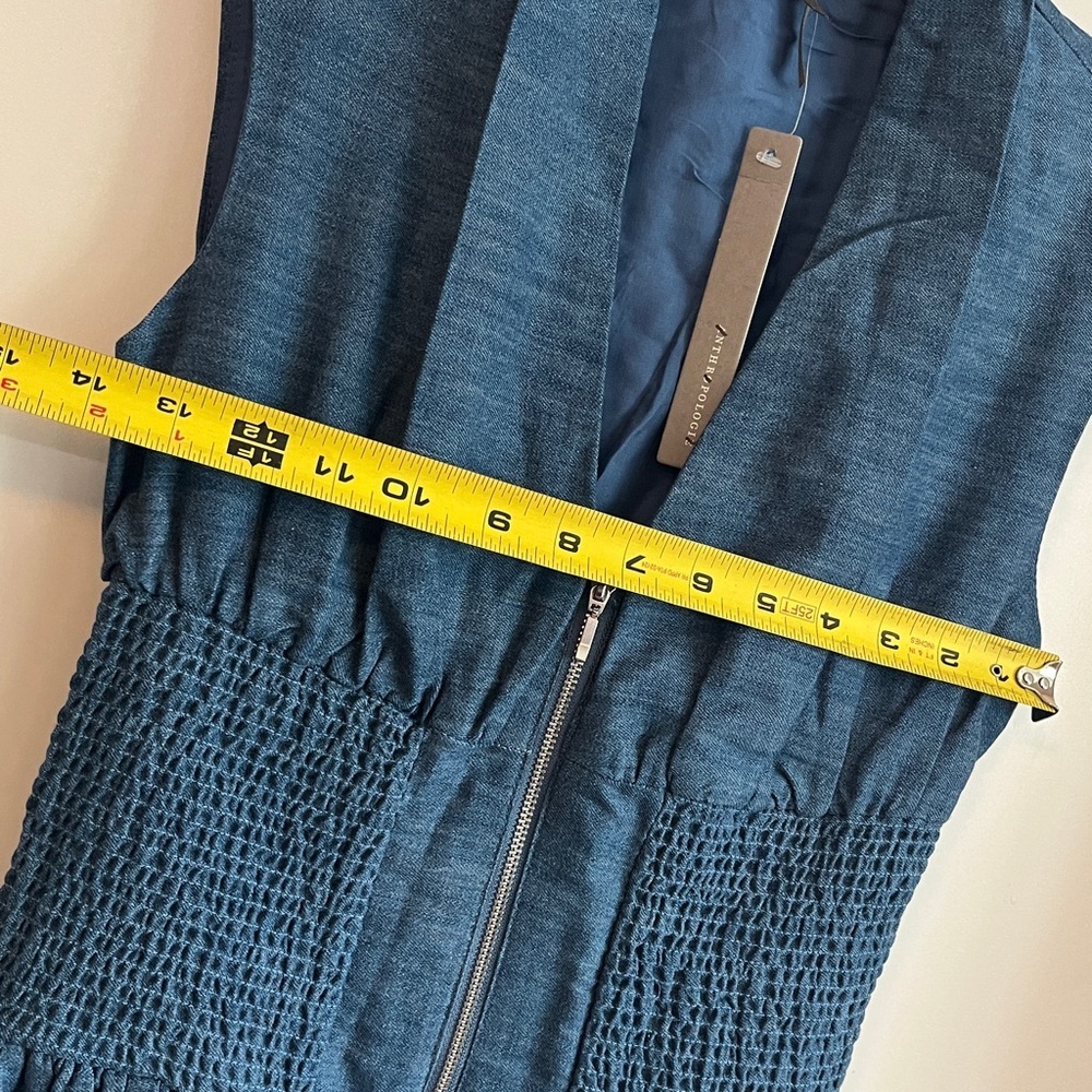 Anthropologie The Tommie Denim Chambray Zip Front Eyelet Trim Dress Blue XSP NWT - Picture 9 of 14